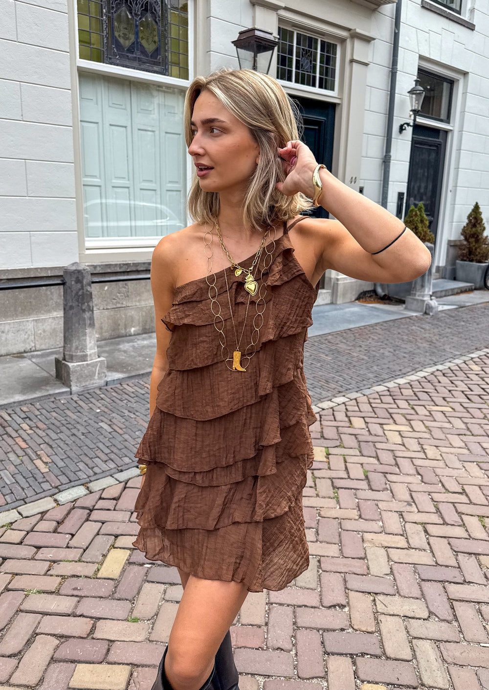 Women's Mini Dress with Ruffle Tiers and Flared Silhouette - 7