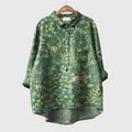 Women's Blouse with Collar and Cat Print - Light Green