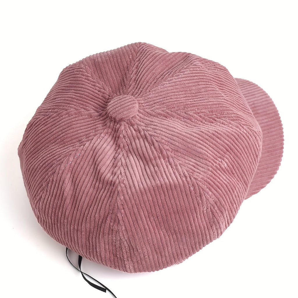 Women's Newsboy Cap with Ribbed Texture and Rounded Panels - 6