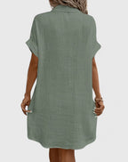 Women's Shirt Dress Short Sleeve with Collar and Button Front - 10