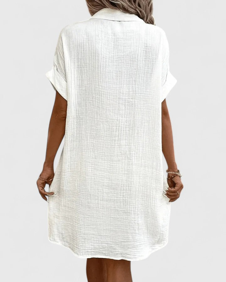 Women's Shirt Dress Short Sleeve with Collar and Button Front - 12