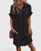Women's Shirt Dress Short Sleeve with Collar and Button Front - 14