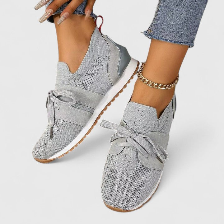 Women's Slip-On Trainers with Lace Detail and Knit Upper - Grey