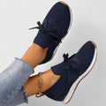 Women's Slip-On Trainers with Lace Detail and Knit Upper - Blue