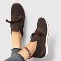 Women's Slip-On Trainers with Lace Detail and Knit Upper - Brown