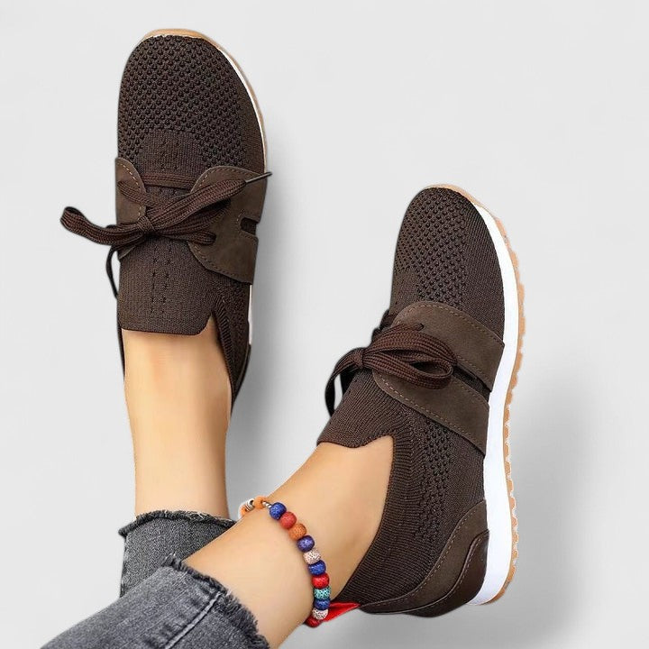 Women's Slip-On Trainers with Lace Detail and Knit Upper - Brown