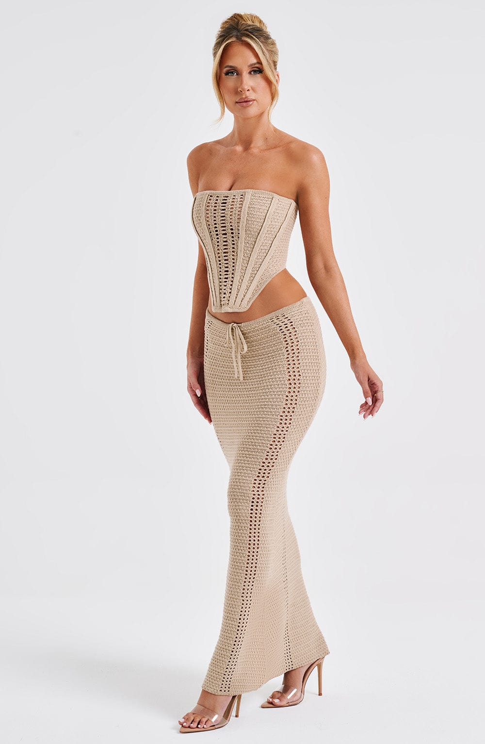 Women's Maxi Skirt with Crochet Detail and Tie Waist - 10