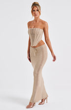 Women's Maxi Skirt with Crochet Detail and Tie Waist - 10