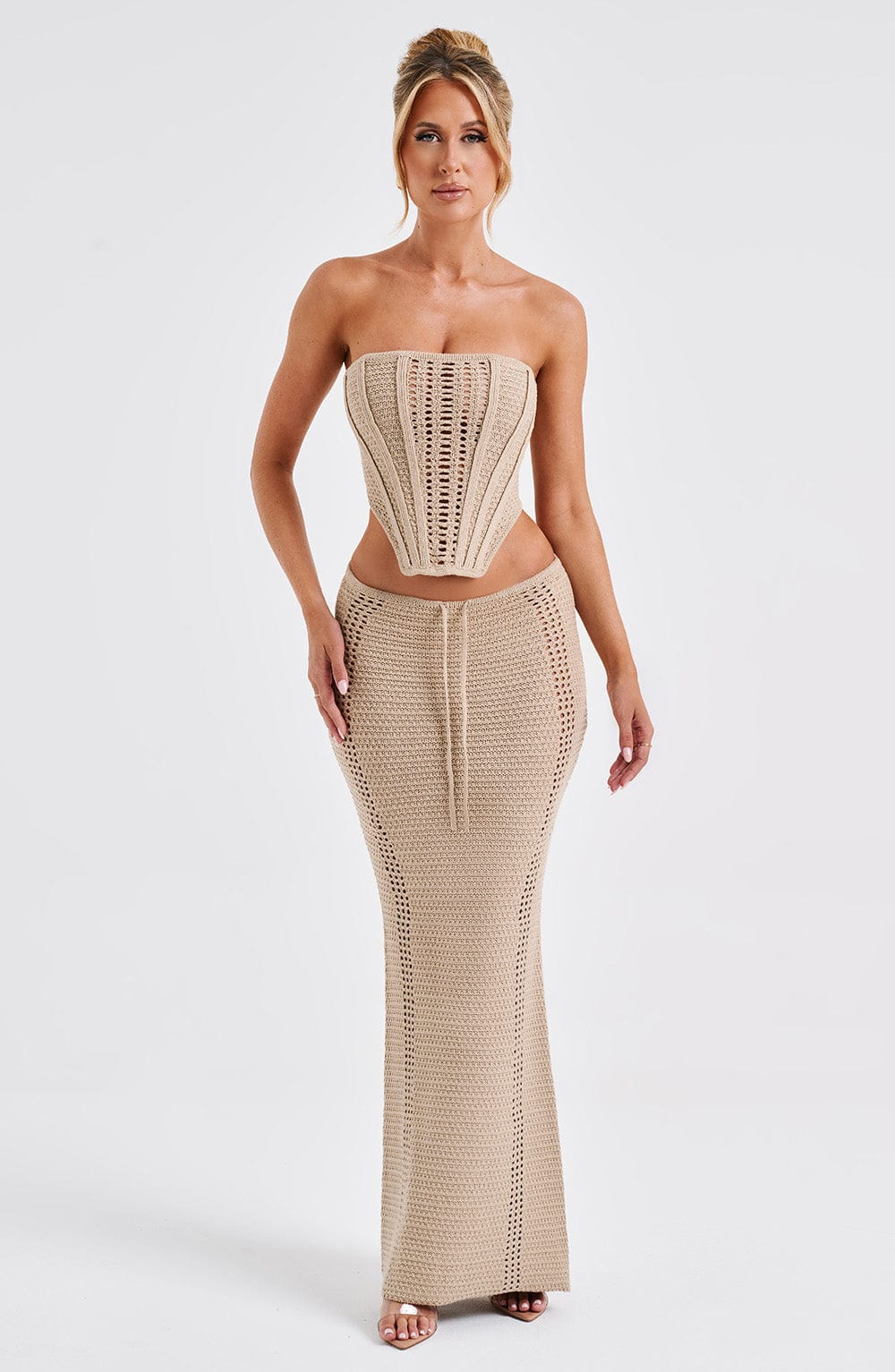 Women's Maxi Skirt with Crochet Detail and Tie Waist - 13