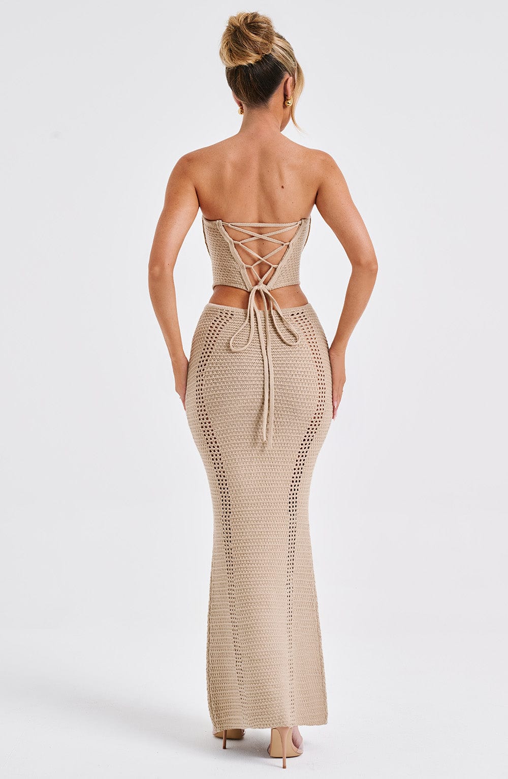 Women's Maxi Skirt with Crochet Detail and Tie Waist - 3
