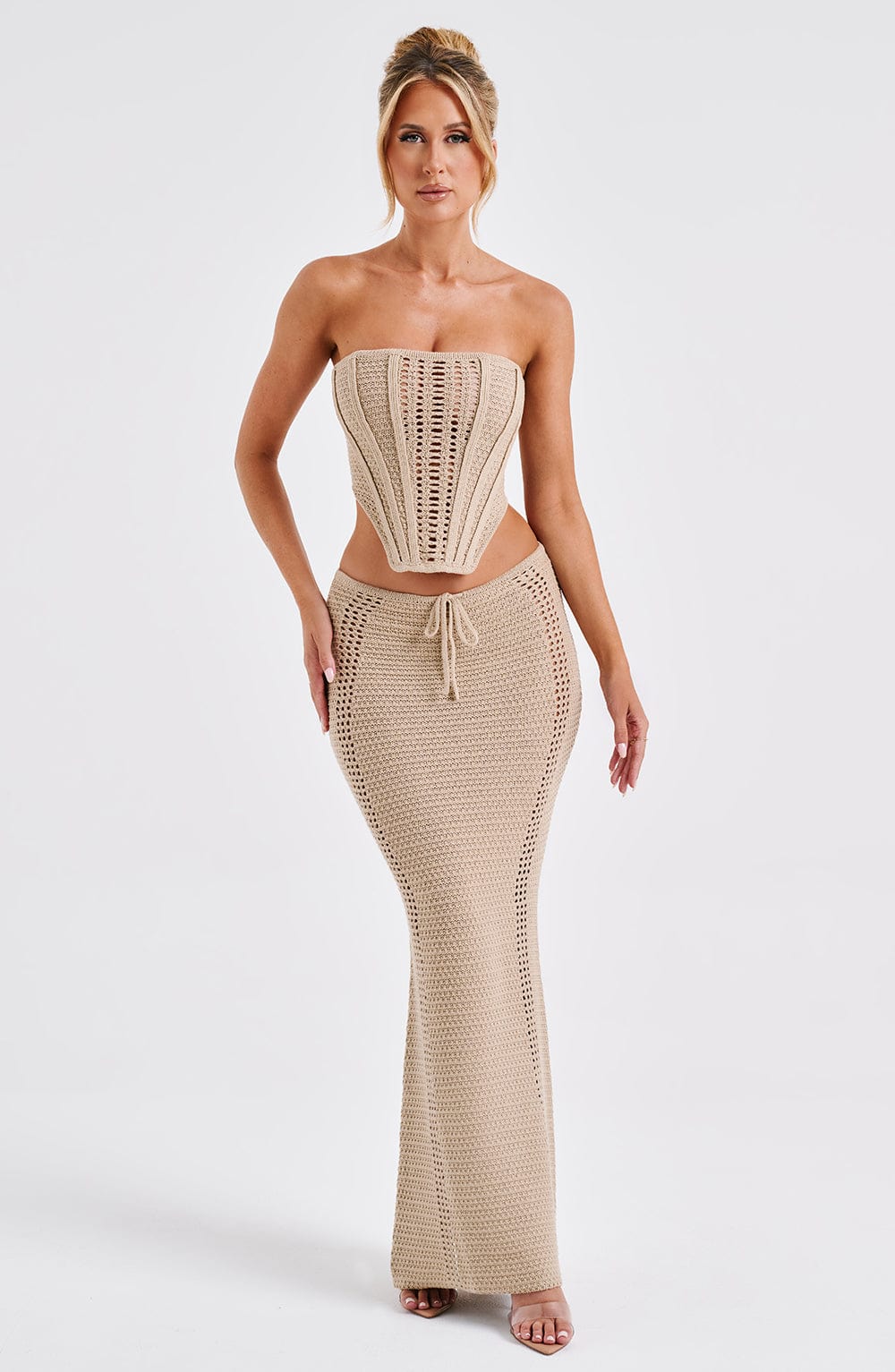 Women's Maxi Skirt with Crochet Detail and Tie Waist - 9