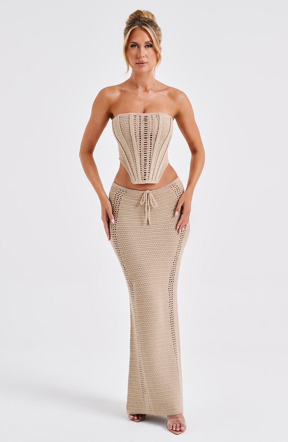 Women's Maxi Skirt with Crochet Detail and Tie Waist - 11