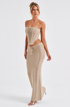 Women's Maxi Skirt with Crochet Detail and Tie Waist - 2