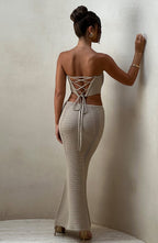 Women's Maxi Skirt with Crochet Detail and Tie Waist - 5
