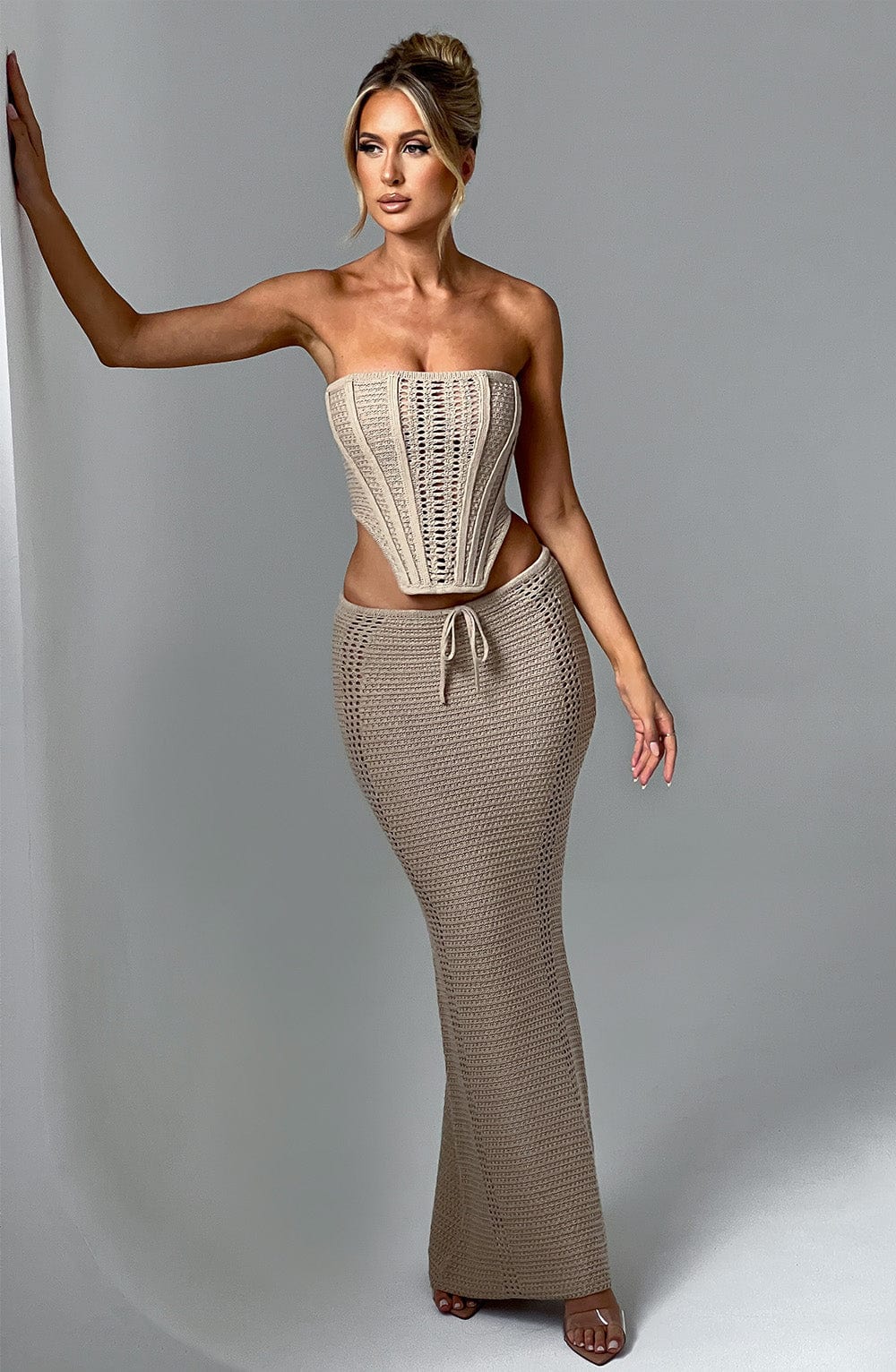 Women's Maxi Skirt with Crochet Detail and Tie Waist - 6
