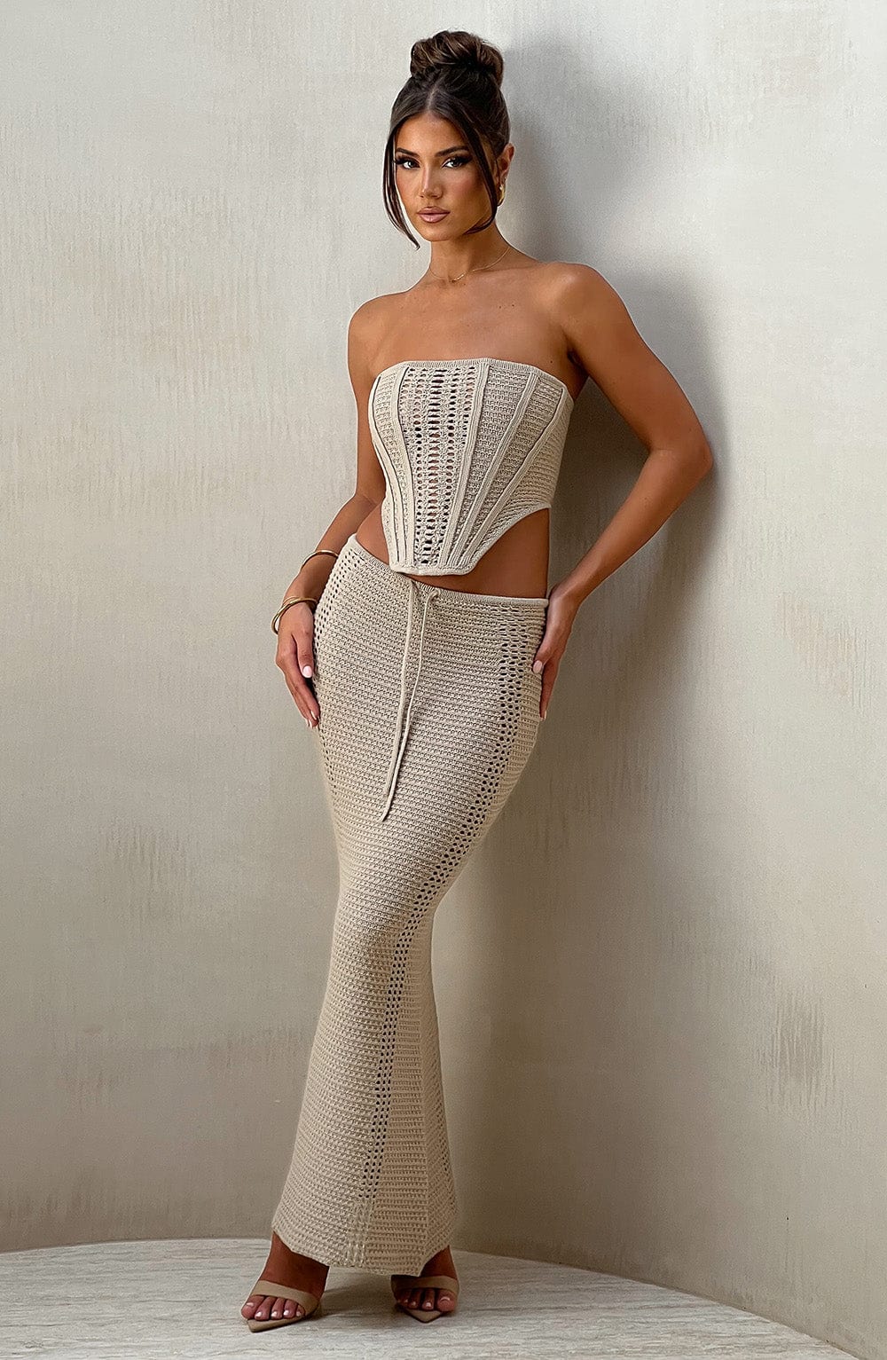Women's Maxi Skirt with Crochet Detail and Tie Waist - 8