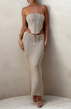 Women's Maxi Skirt with Crochet Detail and Tie Waist - 7