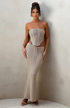 Women's Maxi Skirt with Crochet Detail and Tie Waist - 4