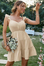 Women's Mini Dress with Ruffle Straps and Button Front - 2