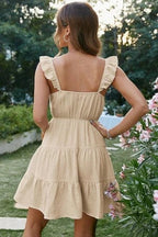Women's Mini Dress with Ruffle Straps and Button Front - 4