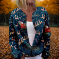 Women's Cardigan Open Front Long Sleeve with Festive Print - Multicolour