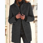 Women's Stand Collar Coat Button Front with Pockets - Black