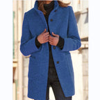 Women's Stand Collar Coat Button Front with Pockets - Dark Blue