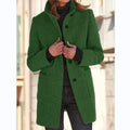 Women's Stand Collar Coat Button Front with Pockets - Green