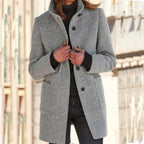 Women's Stand Collar Coat Button Front with Pockets - Light Grey