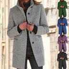 Women's Stand Collar Coat Button Front with Pockets - 7