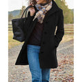 Women's Button-Front Turndown Collar Coat - Black
