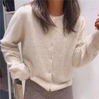 Women's Button-Front Knit Cardigan with Soft Finish - Apricot