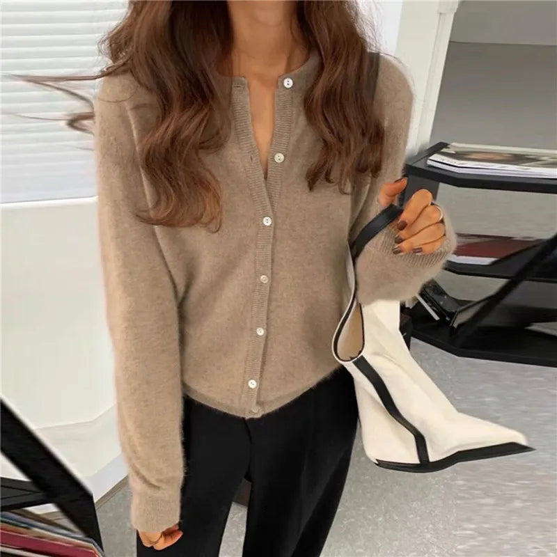Women's Button-Front Knit Cardigan with Soft Finish - 14