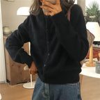 Women's Button-Front Knit Cardigan with Soft Finish - Black