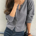 Women's Button-Front Knit Cardigan with Soft Finish - Grey
