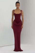 Women's Draped Maxi Dress Sleeveless with Square Neck and Fitted Bodice - 8