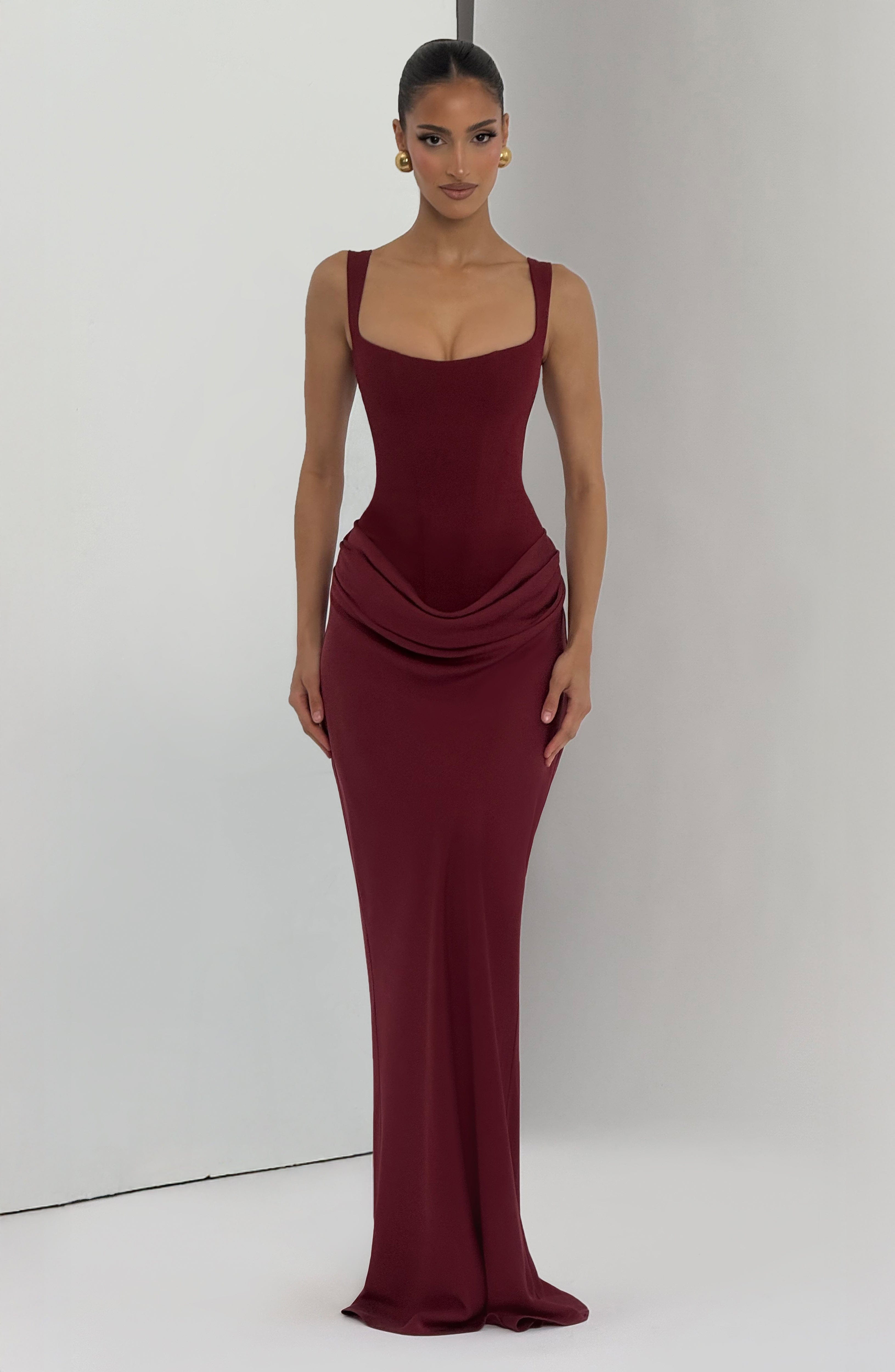 Women's Draped Maxi Dress Sleeveless with Square Neck and Fitted Bodice - 8
