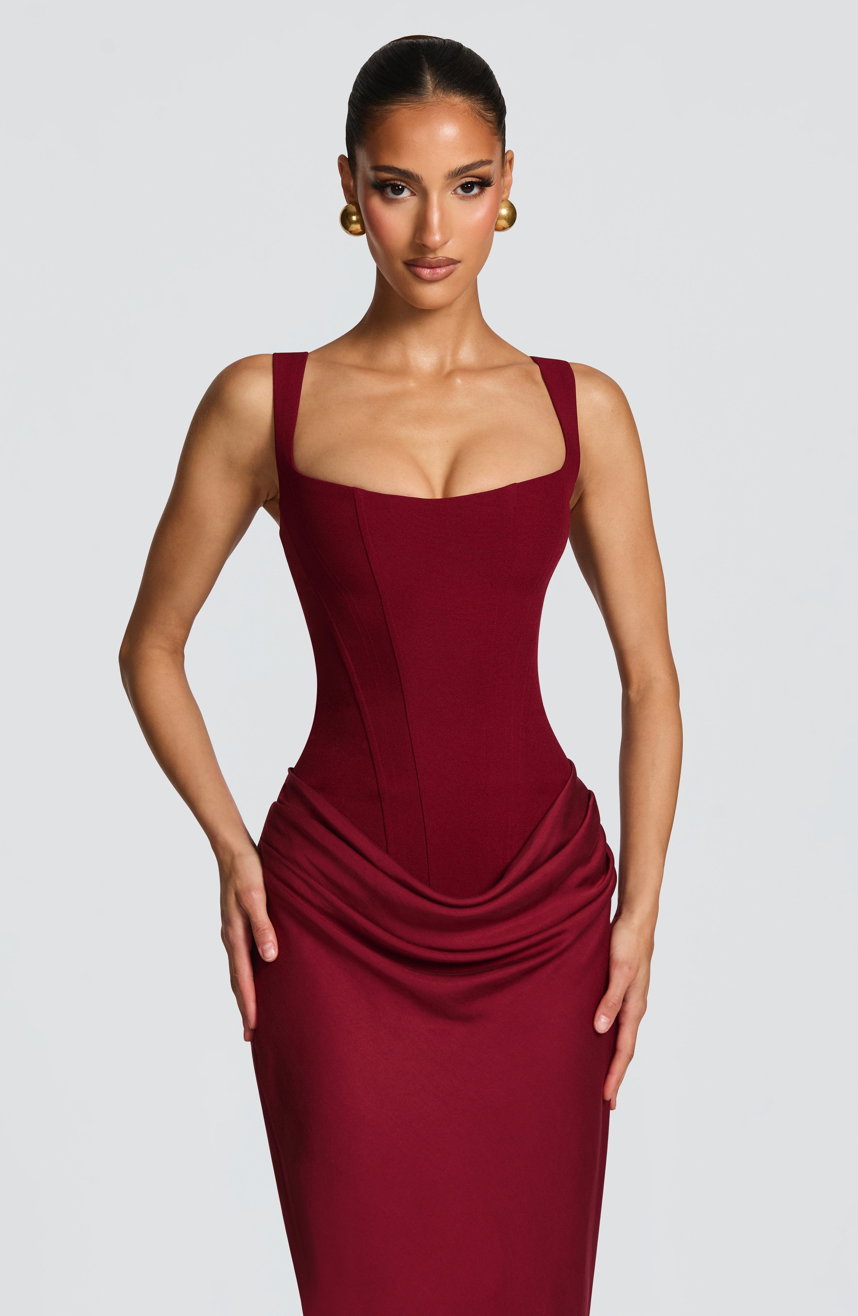 Women's Draped Maxi Dress Sleeveless with Square Neck and Fitted Bodice - 7