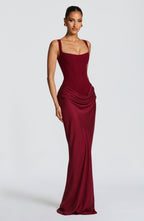 Women's Draped Maxi Dress Sleeveless with Square Neck and Fitted Bodice - 3
