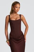 Women's Corset Maxi Dress Sleeveless with Square Neck and Draped Skirt - 6