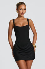 Women's Corset Mini Dress with Draped Skirt and Square Neck - 2