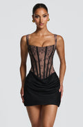 Women's Lace Corset Mini Dress with Boning and Square Neckline - 2