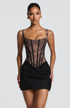 Women's Lace Corset Mini Dress with Boning and Square Neckline - 2