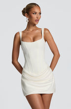 Women's Corset Mini Dress Sleeveless with Square Neck and Draped Skirt - 2