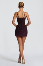Women's Corset Mini Dress Sleeveless with Square Neck and Draped Skirt - 6
