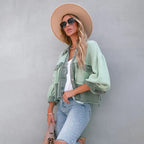 Women's Cropped Jacket Fitted with Frayed Hem - 2