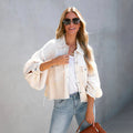 Women's Cropped Jacket Fitted with Frayed Hem - Beige