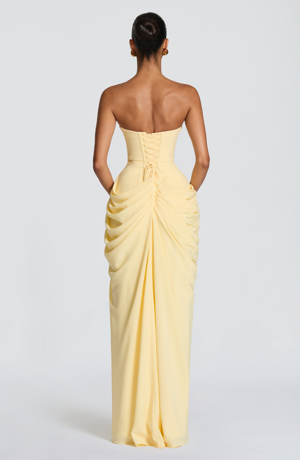 Women's Strapless Maxi Dress with Draped Front Slit and Column Silhouette - 3