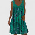 Women's Sleeveless Dress with Lace Yoke and Mandala Print - Green
