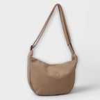 Women's Shoulder Bag with Ribbed Texture and Curved Silhouette - Khaki